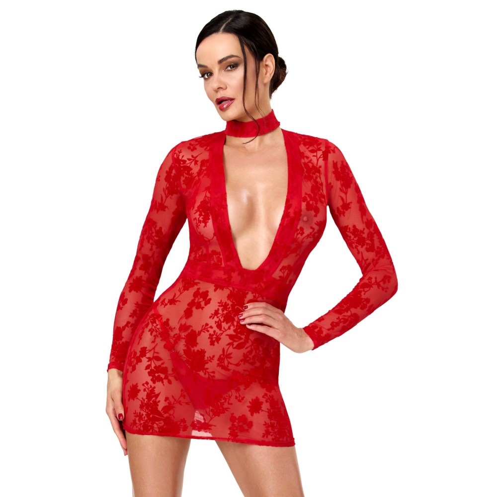 Noir Handmade - Lovebite Plunging V Minikleid - Rot